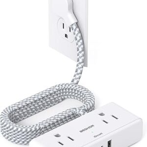 Flat Extension Cord 6 feet, Flat Plug Power Strip, 4 Widely Outlets with 3 USB Ports (2 USB C), 3 Side Outlet Extender with Extension Cord …