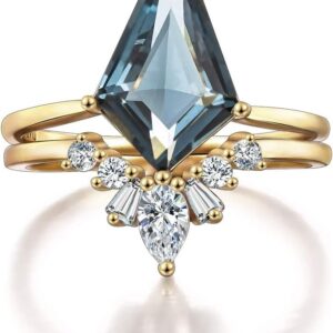 LAZLUVU Women Crystal Stackable Rings Set 3A Cubic Zirconia Eternity Engagement Blue Green Red Stone Ring