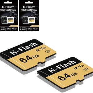 64GB SD Card 2 Pack Adapter, 128GB Memory Card High Speed Up to 150MB/s, A1 V30 U3 4K C10 TF Card for Tablet/Mobile Phone/Camera/Car Audio/…