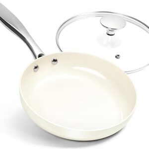 MICHELANGELO Small Frying Pan with Lid, 8 Inch Non Stick Fry Pan, Non Toxic Ceramic Skillet, Oven Safe, Induction Compatible, White