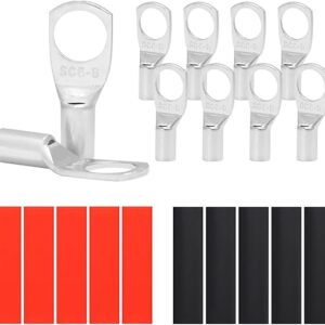 10PCS Tinned Copper Wire Lugs AWG 12-10,SC6-8 Battery Cable Ends Terminal Connectors with Heat Shrink Tubing (SC6-8)
