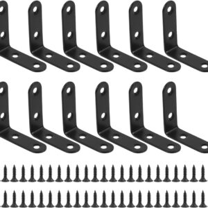 CABAX 12 Pcs Black L Bracket, 50mmx50mmx16mm Stainless Steel Heavy Duty Corner Brace Joint Fastener, 90 Degree Shaped Shelf Bracket with Sc…