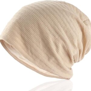 1 Pack Women Slouchy Beanie Beige Cotton Chemo Caps Cotton Baggy Slouchy Beanie Chemo Cap Cancer Headwear Hats Soft Lightweight Cotton Slou…