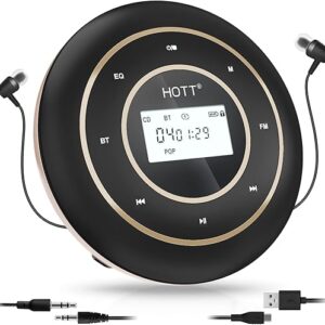 HOTT Portable CD Player Bluetooth and FM Transmitter Rechargeable Compact CD Player with Touch Buttons Backlit Display, C105 Black