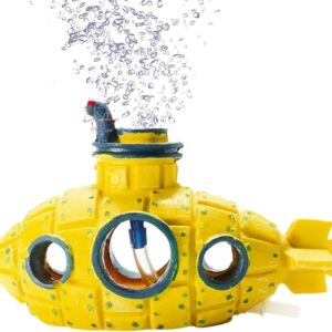 Aquarium Air Bubbler Decoration, Realistic Submarine Ornament for Aquarium Fish Tank (Submarine-Yellow)