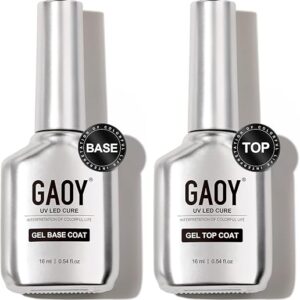 GAOY 16ml 2 Pcs Glassy Gel Top Coat and Base Coat Set,No Wipe Foundation Combination for UV Light Cure Nail Polish