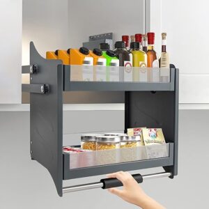 LOYALHEARTDY Pull Down Shelf, 22 Inch Convenient Upper Kitchen Wall Cabinet Storage Organizer with Visual Guardrail 2-Tier Mounted Wall Cab…