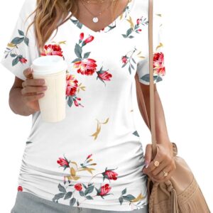 Anydoll Womens Ruched Tops 2025 Spring Summer Tunics Short Sleeve V Neck T Shirts Casual Dressy Tee with Side Shirring 