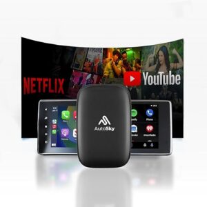 AutoSky Wireless CarPlay and Android Auto AI Box Lite for Factory Wired CarPlay Cars – Supports Netflix and YouTube Must use Hotspot – Go W…