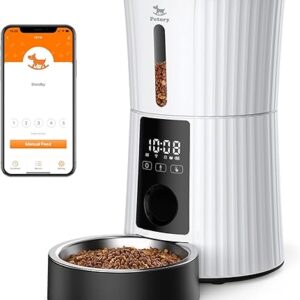 Petory Automatic Cat Feeders Wi-Fi – 4L Dry Food Dispenser for Cats and Dogs 10 Meals per Day Smart Pet Feeder with Desiccant Bag Dual Powe…