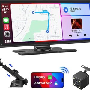 9.26″ Carplay Android Auto Screen for Car with Backup Camera, Portable Touchscreen Wireless Stereo, GPS Navigation, Googel/Siri Voice Contr…