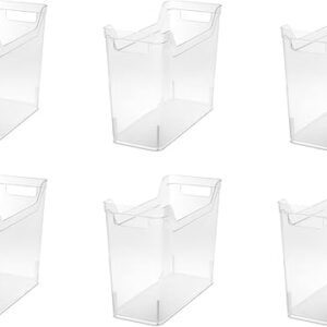 Sterilite Narrow Shelf Bin with Handles, Plastic Storage Container for Organizing Shelving, Closet, Pantry, and Countertops, Clear, 6-Pack