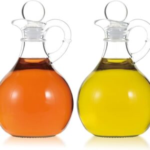 Oil and Vinegar Cruet Set of 2, Glass Oil and Vinegar Dispenser with Airtight Stopper, Glass Condiment Container for Homemade Oil, Salad Dr…