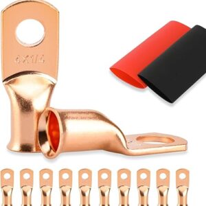 10PCS Battery Cable Ends, 4 Gauge Wire Connectors 1/4 Copper Wire Lugs, Bare Copper Eyelets with Heat Shrink Tubing by HOUSUN