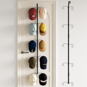 Over The Door Hat Rack Organizer, Black Closet Hat Hooks Holder with 10 Hooks, Baseball Cap Organizer Storage Up to 72 Caps for Door, Bedro…