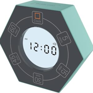 Home & Office Timer with Clock, 5,15, 30, 45, 60 Minute Preset Countdown Timer, Easy-to-Use Time Management Tool (Cyan)