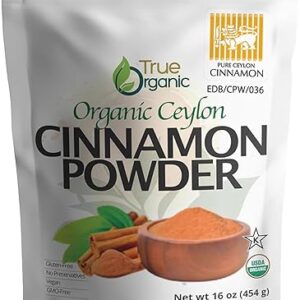 True Organic Pure Ceylon Cinnamon Powder, 1 lb, Premium Grade, Gluten Free, USDA & Kosher Certified, Organic Ground Cinnamon powder, Non-GM…