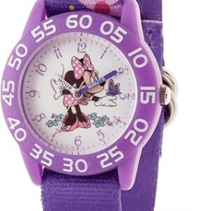 Disney Minnie Mouse Kids’ Bezel Stainless Steel Time Teacher Analog Nylon Strap Watch
