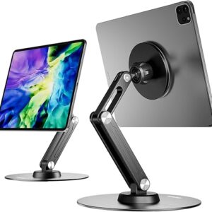 XAOSUN Tablet Stand Magnetic for ipad Desk Multi-Angle Adjustable Foldable Tablet Holder,Metal 360°Rotation,Home Office Accessories,Black