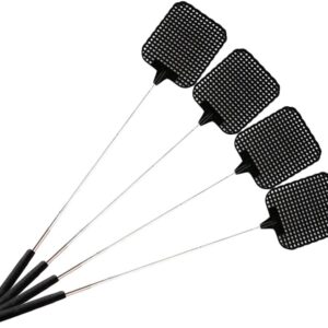 Telescopic Fly Swatter 4 PCS Plastic Fly Swatters with Stainless Steel Handle for Indoor Outdoor, Extendable Flyswatter (Black)