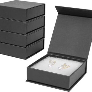 Mirgrime Jewelry Gift Boxes, 5 Pack 3.5×3.5×1 inch Small Jewelry Boxes, Cardboard Jewelry Box for Necklaces Bracelet Earring Ring(Black)