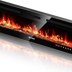 Electric Fireplace 60Inch,Realistic Flame Electric Fireplace Heater,Log Set,Crystal Flames 750-1500W with Timer Inserts,Wall Mounted,TV Sta…
