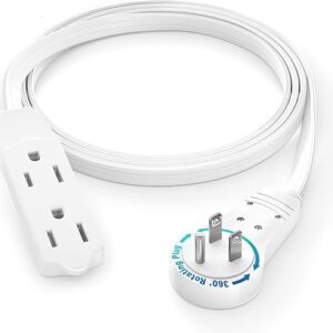 Maximm Cable 3 Ft 360° Rotating Flat Plug Extension Cord/Wire, 16 AWG Multi 3 Outlet Extension Wire, 3 Prong Grounded Wire – White – UL Cer…