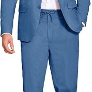 COOFANDY Men’s 2 Piece Linen Suits Set Regular Fit Casual Lightweight Blazer Jacket and Pants