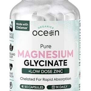 Pure Magnesium Glycinate with Zinc – Maximum Strength Chelated Magnesium Supplement for Women and Men for Muscle Cramps and Sleep Support -…