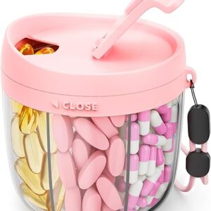 Cute Pill Dispenser with 7 Large Compartments, Portable Pill Bottle Organizer with Wide Opening for Easy Use, Anti-Mix Pill Organizer for T…