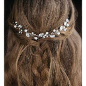 JAKAWIN Pearl Wedding Hair Vine Silver Rhinestone Bridal Prom Hair Piece Accessories for Women HV192 (1 Silver)