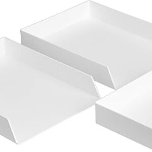 Amazon Basics Rectangular Plastic Desk Organizer Bundle, Letter Tray 2-Pack/Accessory Tray, White