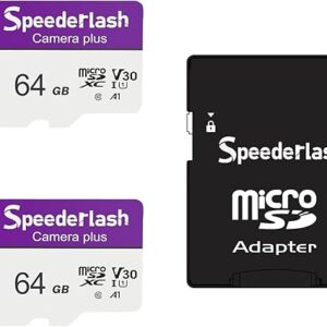 Micro SDXC Memory Card 64GB 2 Pack, Speederlash Camera Plus TF Card with Adapter, Up to 90MB/s Read Speed, 4K UHD&5K Video Support, U1 V30 …