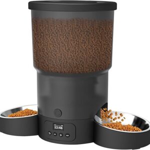 SURDY Automatic Cat Feeder for 2 Cats, 20 Cups/5L Automatic Food Dispenser for Small Pets Auto Cat Feeder for Dry Food, Dual Power Supply a…