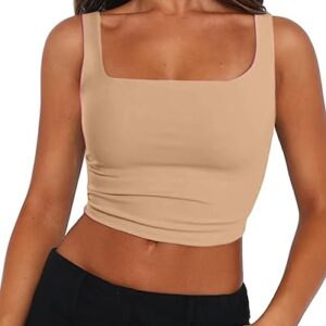 Zeagoo Women’s Square Neck Sleeveless Crop Tops 2025 Cute Double Layer Seamless Slim Fit Y2k Tank Tops