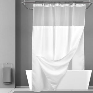 N&Y HOME Extra Long Waffle Weave Shower Curtain with Snap-in Fabric Liner Set, 12 White Hooks Included – 71″ x 84″, Hotel Style & Mesh Top,…
