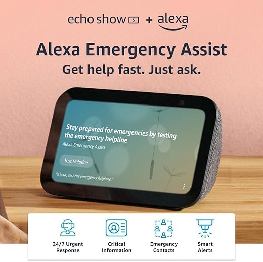 All-new Echo Show 5 (3rd Gen, 2023 release) + Alexa Emergency Monthly (auto-renewal) | Smart display with deeper bass and clearer sound | C...