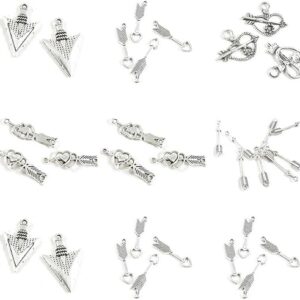33 Pieces Antique Silver Tone Jewelry Making Charms Heart Arrow Arrowhead Head Bent Connector Hearts