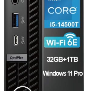 Dell OptiPlex 7020 7000 MFF Intel i5-14500T (14 Cores, Beats Intel i7-13700T), 32GB DDR5 RAM, 1TB PCIe SSD, WiFi 6E, DisplayPort, Wired KB …