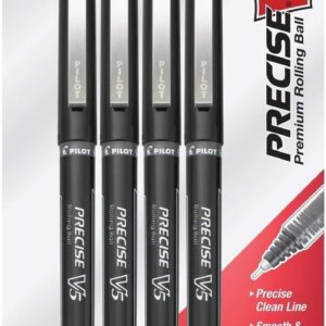 Pilot, Precise V5, Capped Liquid Ink Rolling Ball Pens, Extra Fine Point 0.5 mm, Black, Pack of 4
