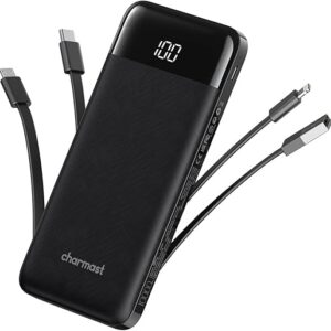 Portable Charger with Built in Cables, Portable Charger with Cords Wires Slim 10000mAh Travel Essentials Battery Pack 6 Outputs 3A High Spe…