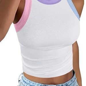 Women’s Color Block Ribbed Crop Tank Top Summer Racerback Crewneck Sleeveless Slim Fit Crop Tops Shirts 2025