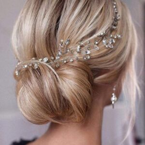 Unicra Bride Wedding Rhinestone Hair Vine Bridal Silver Hair Piece Crystal Headband Hair Accessories for Women and Girls (17.7inches) (Silv…