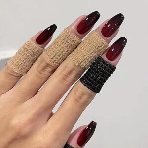 MISUD Press On Nails Medium Coffin Glue On False Nails 24 pcs – Glossy, Goth, Acrylic, Red, Black Ombre Designs