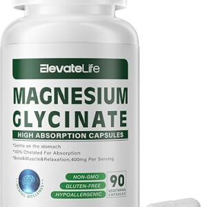 Magnesium Glycinate 400 MG per Serving 100% Chelated for High Absorption, Gentle On Stomach, Non-GMO, 90 Vegetarian Capsules