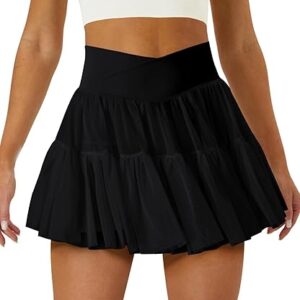 Tennis Skirts for Women Golf Skirt with Shorts Underneath Crossover Athletic Pleated Tulle Skorts with Pockets
