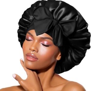 Bonnet Queen Silk Bonnet Satin Bonnet Hair Bonnet for Sleeping Night Sleep Hat with Tie Band Black Bonnet with Head Wrap for Women Natural …