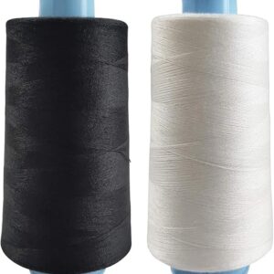 2 Spools Polyester 3000 Yards Sewing Thread Spools, 40/2 Thread for Sewing Machine, Heavy Duty Household – White and Black