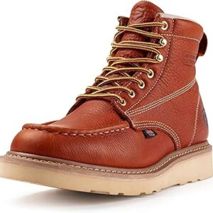 SUREWAY 6 in Mens Soft Toe Work Boots for Men-Full Grain Leather,Goodyear,Non-Slip EH Safety Industial Construction Wedge Moc Toe Work Boot…