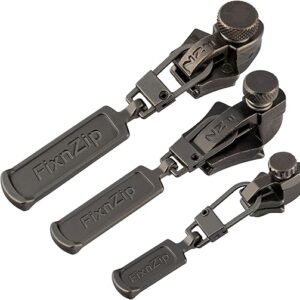 FixnZip (Black Nickel 3 Pack S,M,L) – Universal Zipper Repair Kit for Jackets, Luggage, Bags – Backpack Zipper Replacement Repair Kit